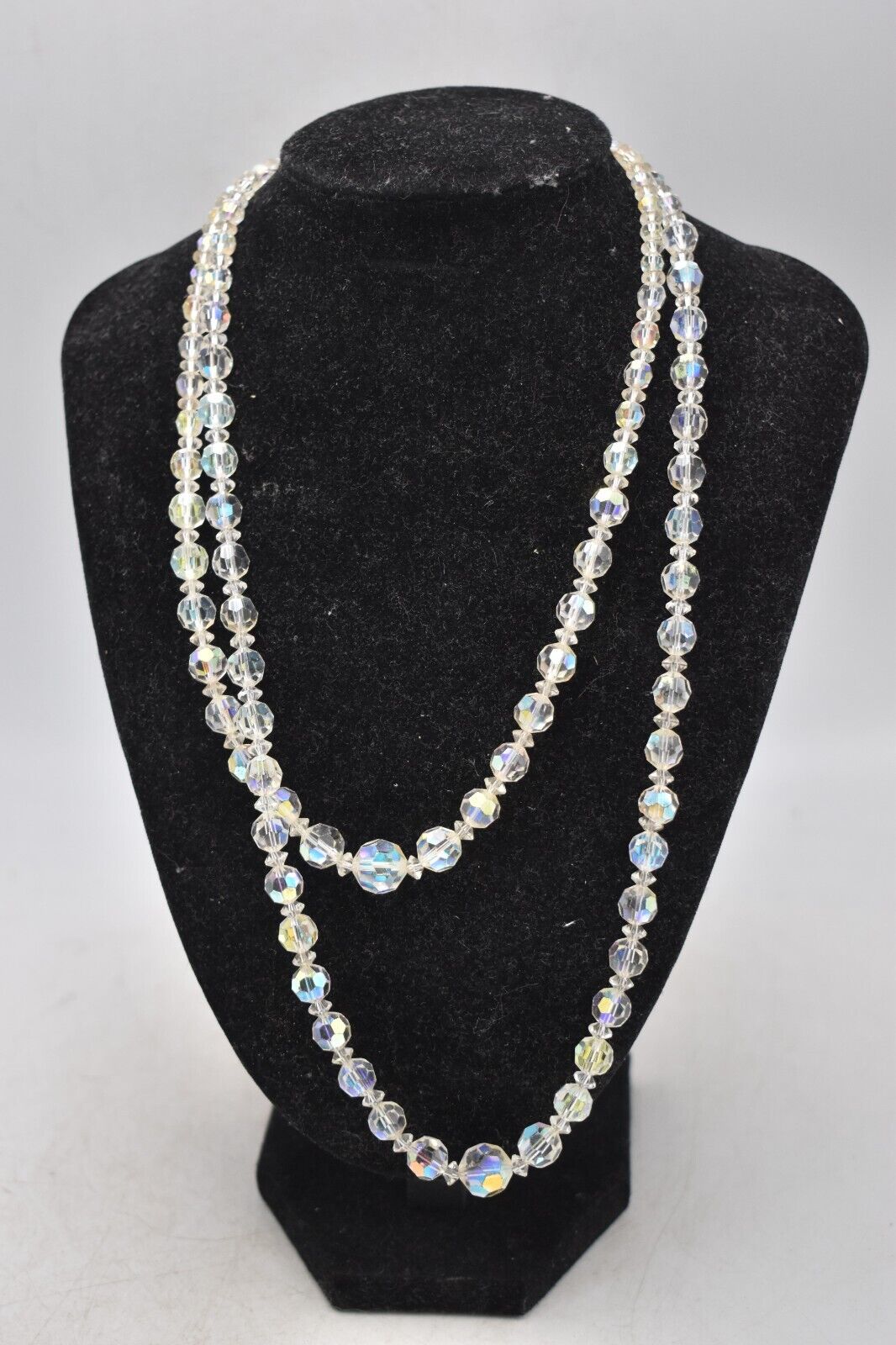 Vintage 1950s Exquisite Aurora Borealis Crystal Glass 2-Strand Choker Necklace