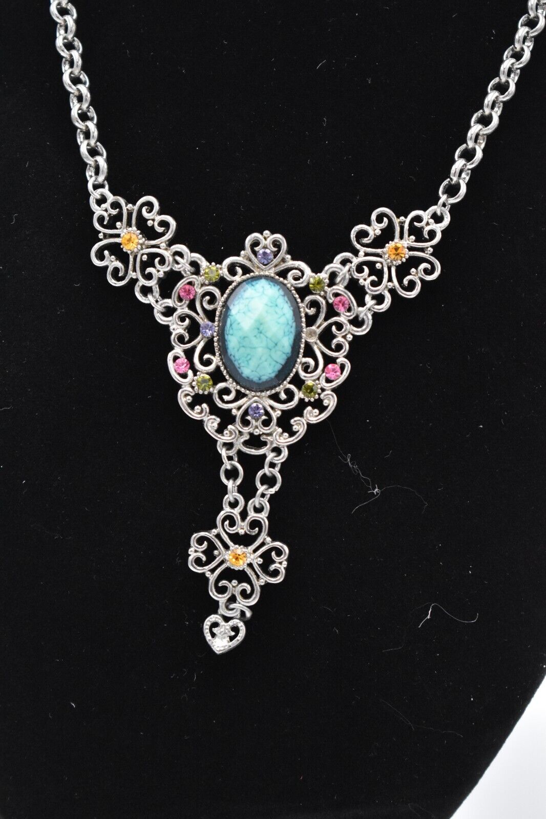 Vintage Renaissance Gothic Style Necklace - Multi-Colour with Aqua Gemstone