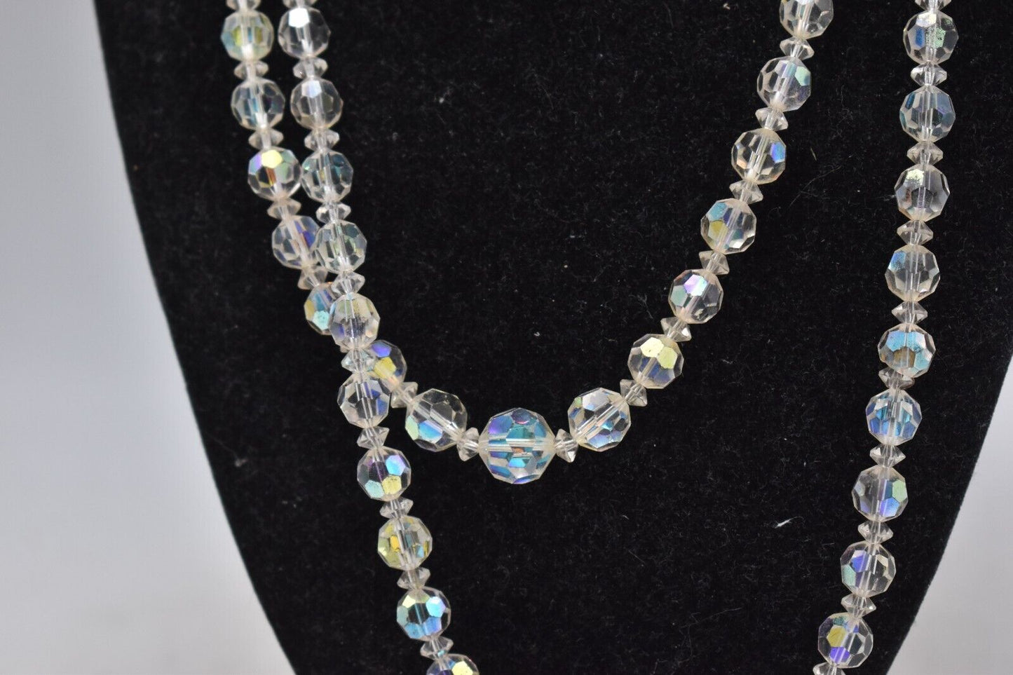 Vintage 1950s Exquisite Aurora Borealis Crystal Glass 2-Strand Choker Necklace