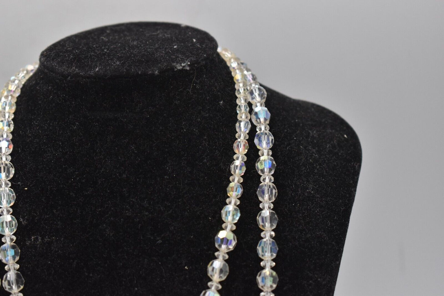 Vintage 1950s Exquisite Aurora Borealis Crystal Glass 2-Strand Choker Necklace