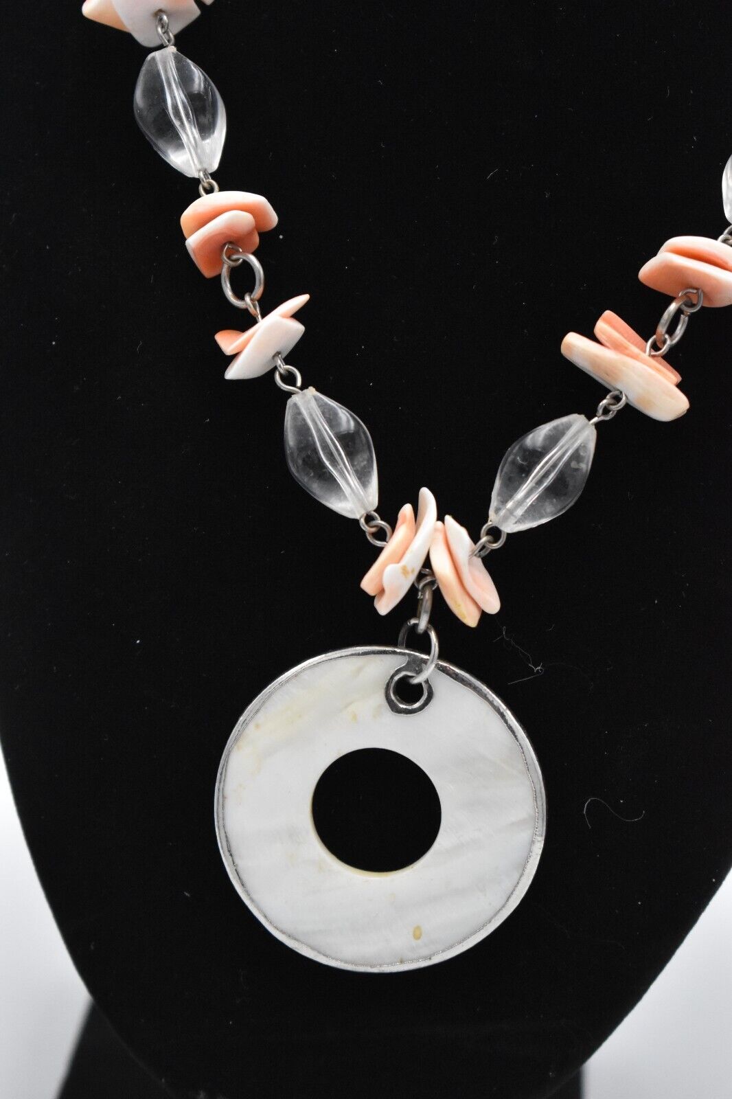 Vintage Mother of Pearl Circle Statement Necklace - Ladies