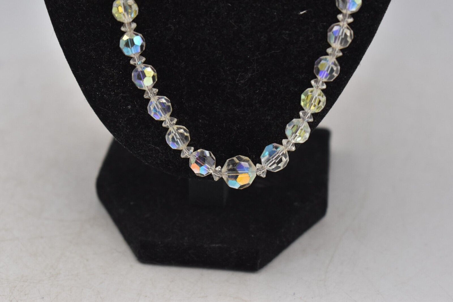 Vintage 1950s Exquisite Aurora Borealis Crystal Glass 2-Strand Choker Necklace