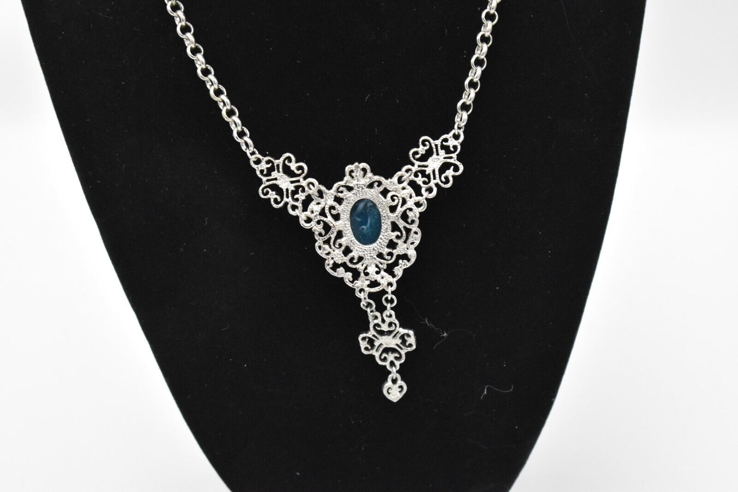 Vintage Renaissance Gothic Style Necklace - Multi-Colour with Aqua Gemstone