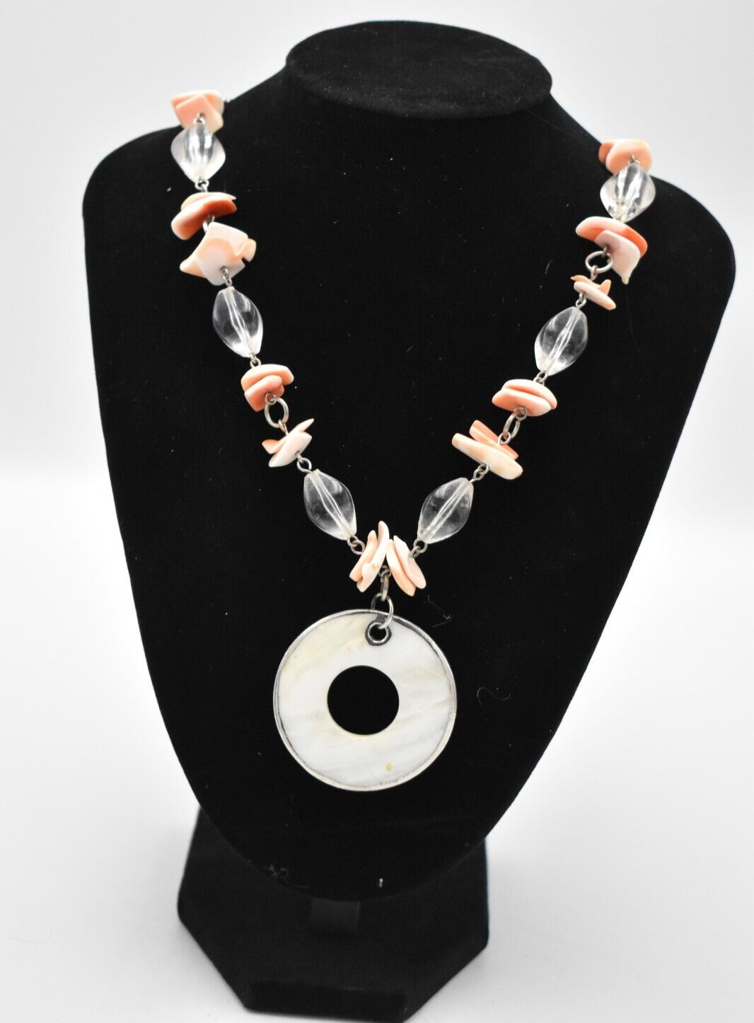 Vintage Mother of Pearl Circle Statement Necklace - Ladies