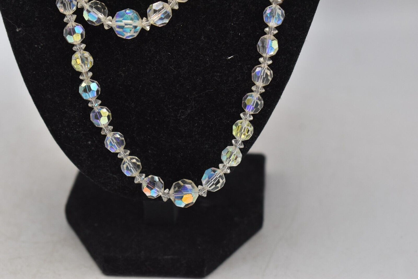Vintage 1950s Exquisite Aurora Borealis Crystal Glass 2-Strand Choker Necklace