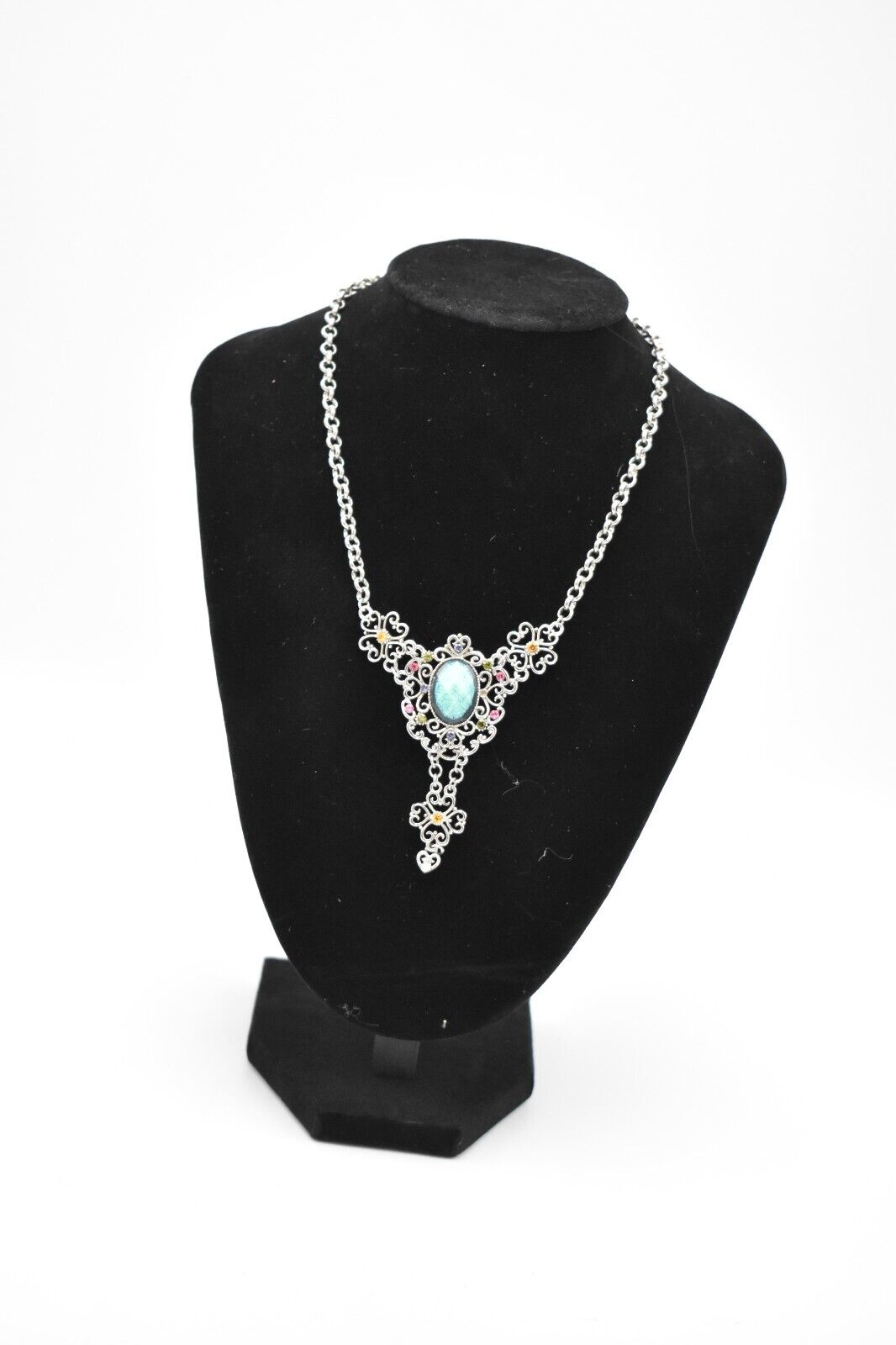 Vintage Renaissance Gothic Style Necklace - Multi-Colour with Aqua Gemstone