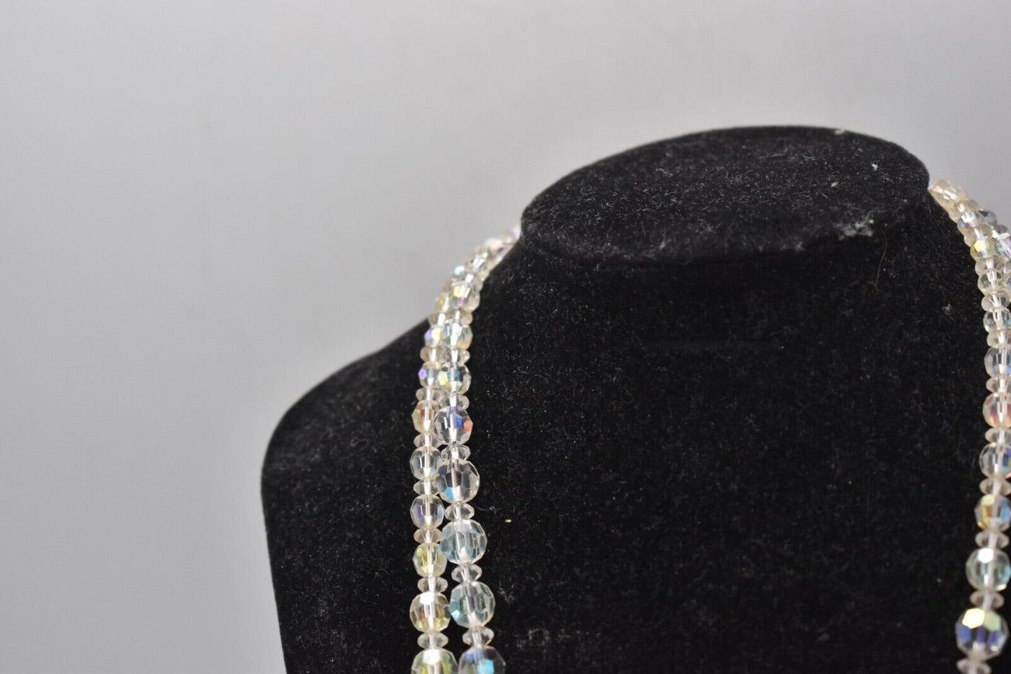Vintage 1950s Exquisite Aurora Borealis Crystal Glass 2-Strand Choker Necklace