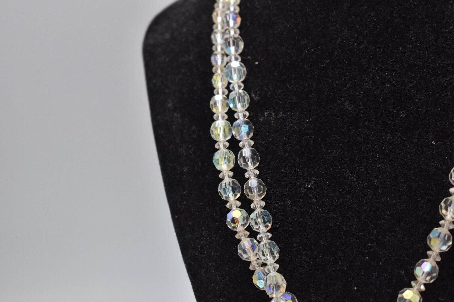Vintage 1950s Exquisite Aurora Borealis Crystal Glass 2-Strand Choker Necklace