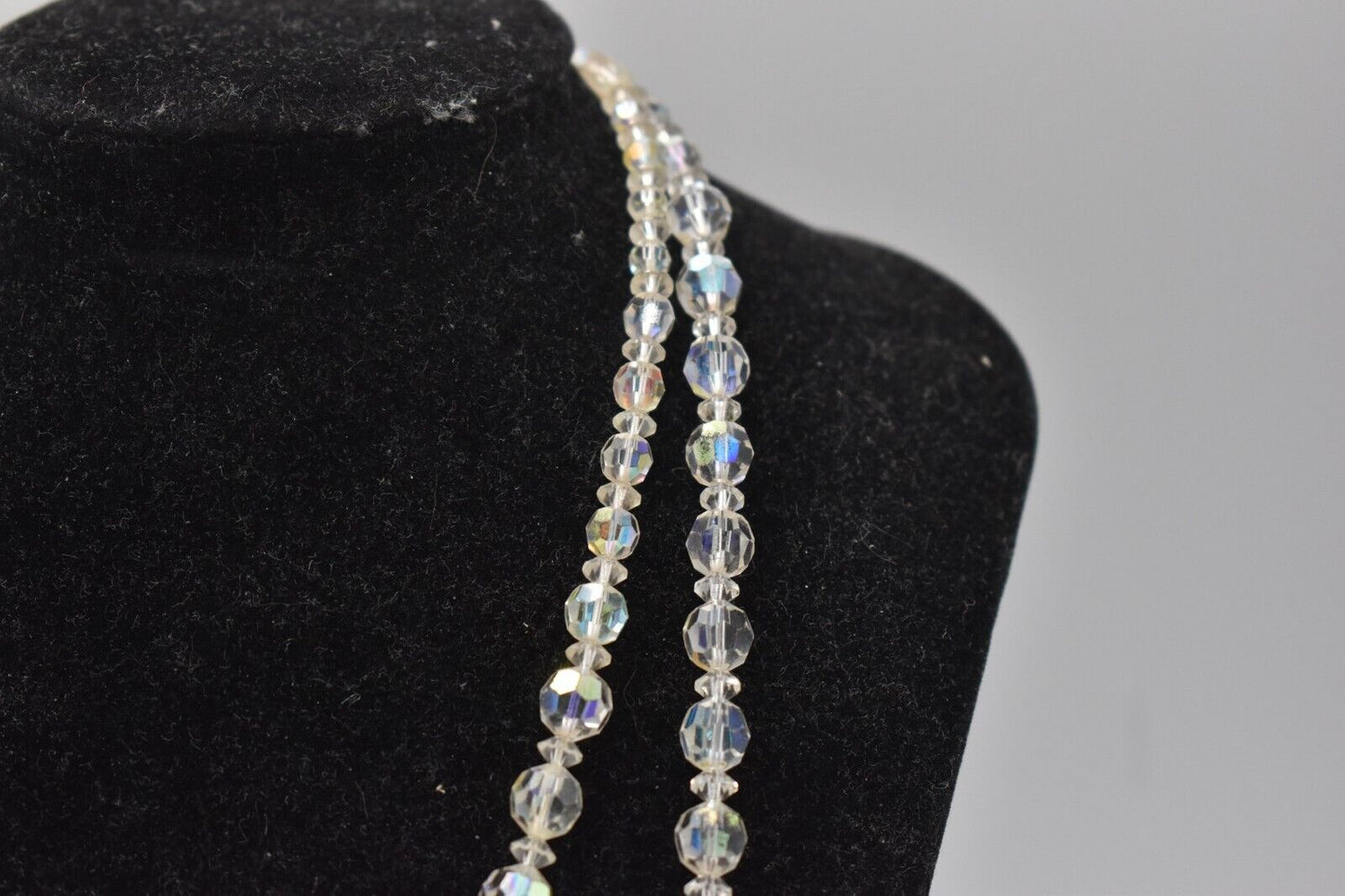 Vintage 1950s Exquisite Aurora Borealis Crystal Glass 2-Strand Choker Necklace