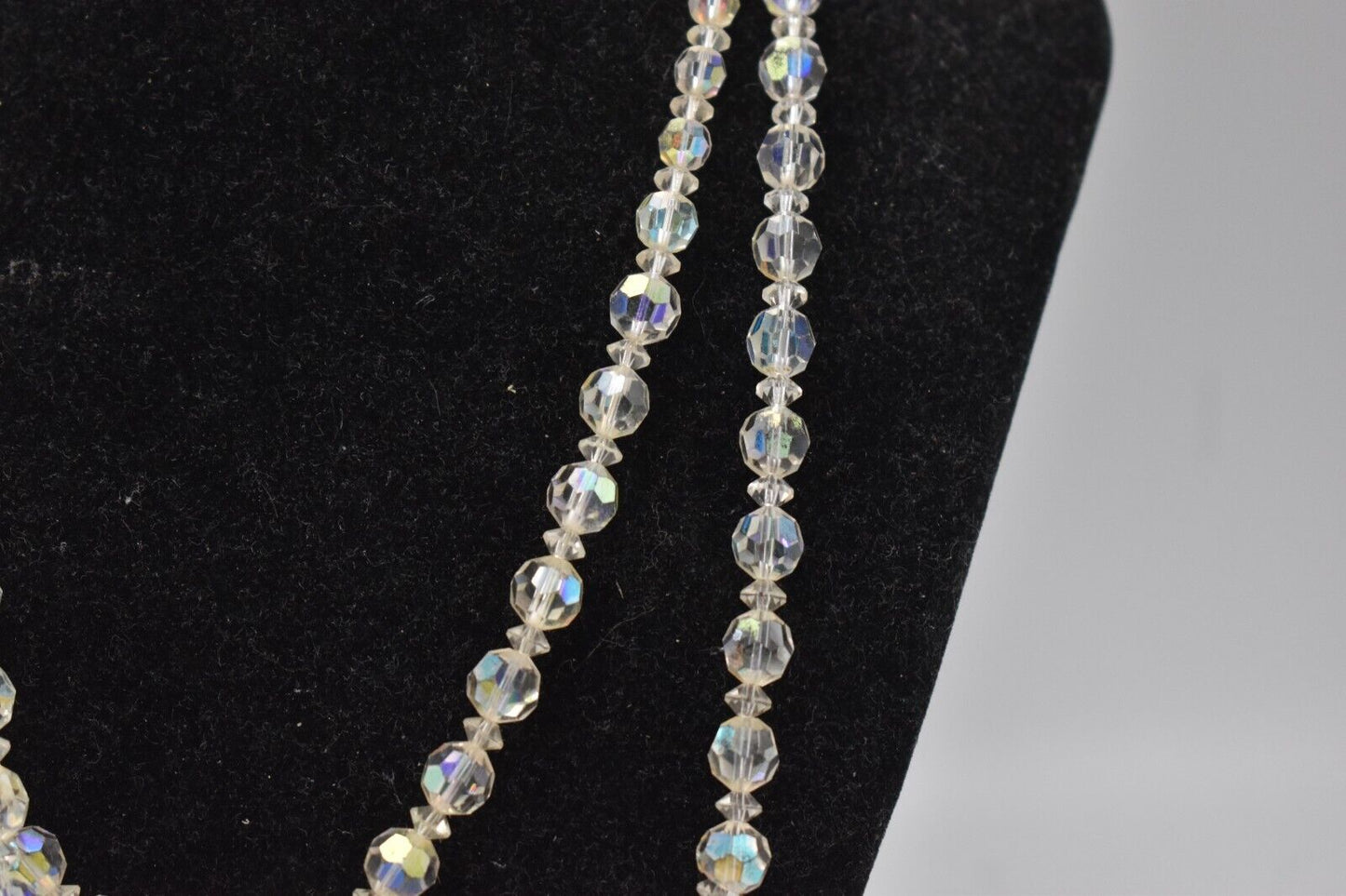 Vintage 1950s Exquisite Aurora Borealis Crystal Glass 2-Strand Choker Necklace