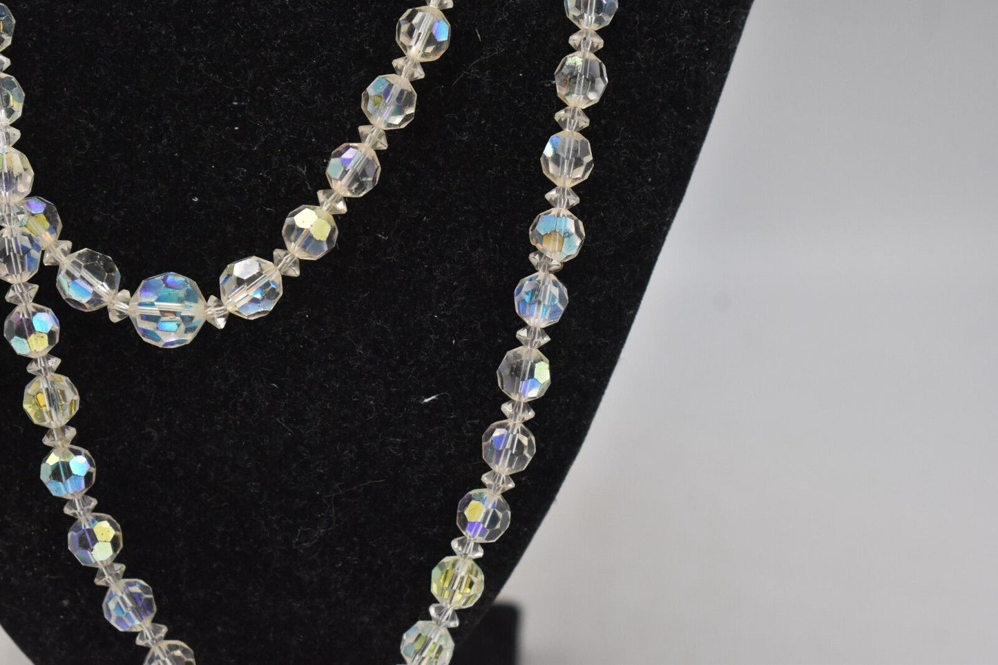 Vintage 1950s Exquisite Aurora Borealis Crystal Glass 2-Strand Choker Necklace