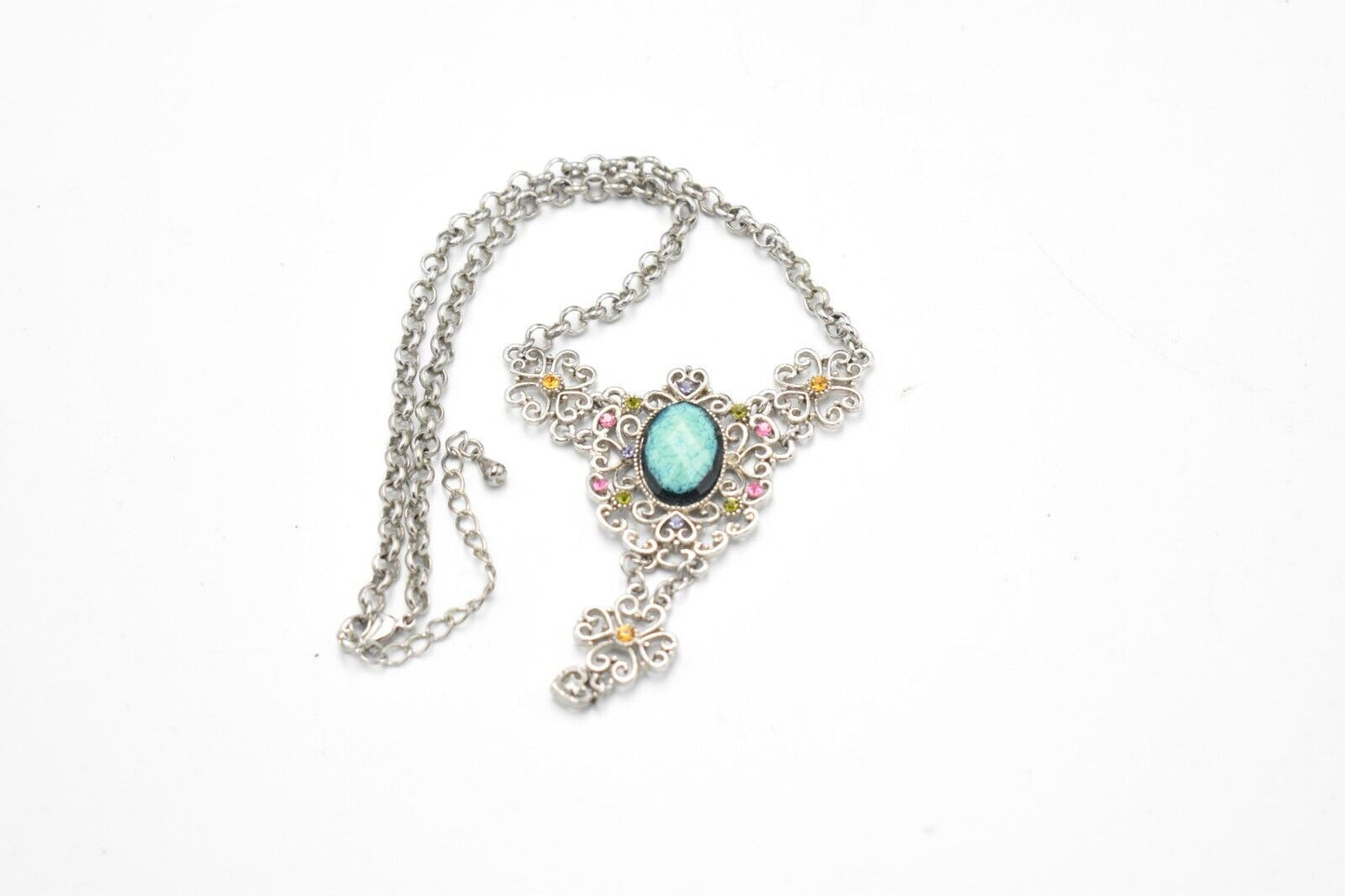 Vintage Renaissance Gothic Style Necklace - Multi-Colour with Aqua Gemstone