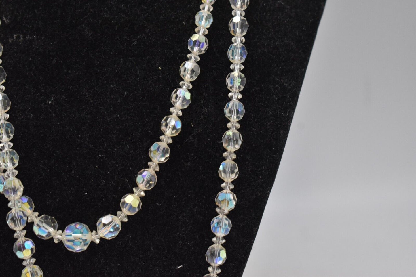 Vintage 1950s Exquisite Aurora Borealis Crystal Glass 2-Strand Choker Necklace