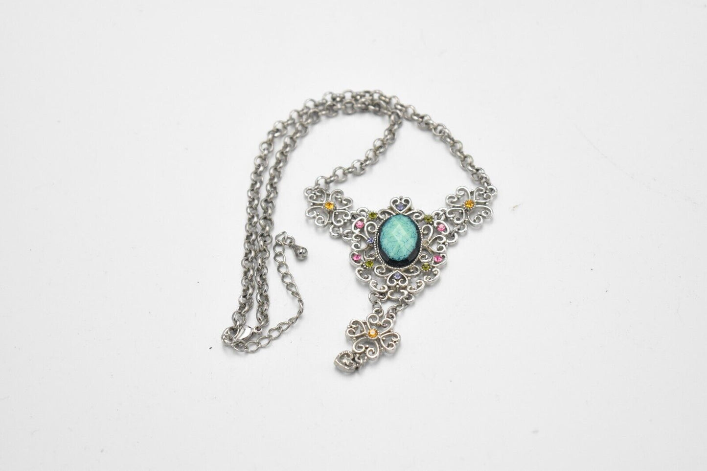 Vintage Renaissance Gothic Style Necklace - Multi-Colour with Aqua Gemstone