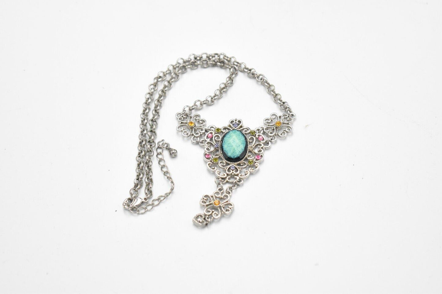 Vintage Renaissance Gothic Style Necklace - Multi-Colour with Aqua Gemstone